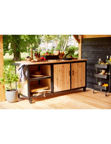 Meuble de cuisine extérieure en acier et douglas