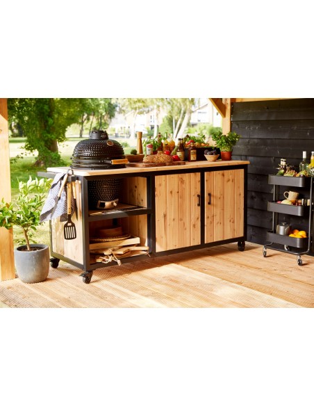 Meuble de cuisine extérieure en acier et douglas