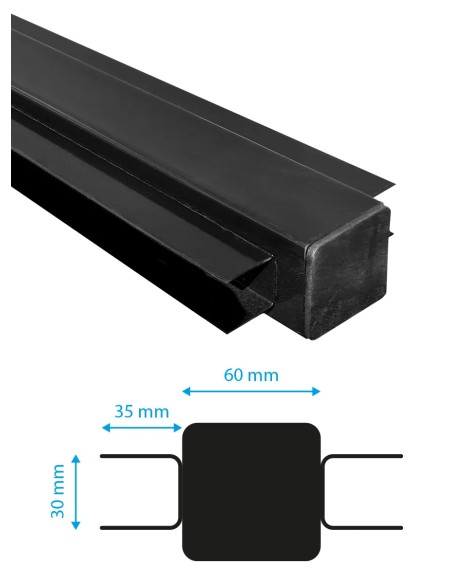 Poteau rainuré noir - rainure 30 mm