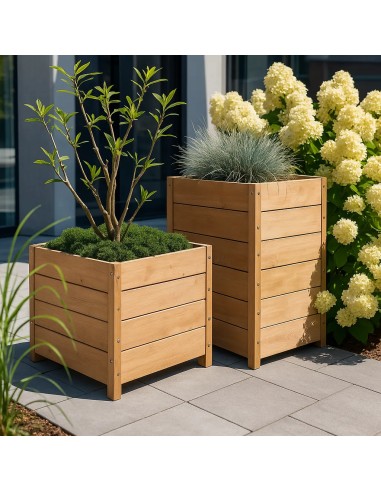 Bac à fleurs carré en bois exotique