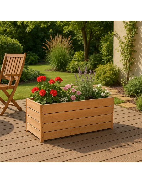 Bac à fleurs rectangulaire en bois exotique pour terrasse