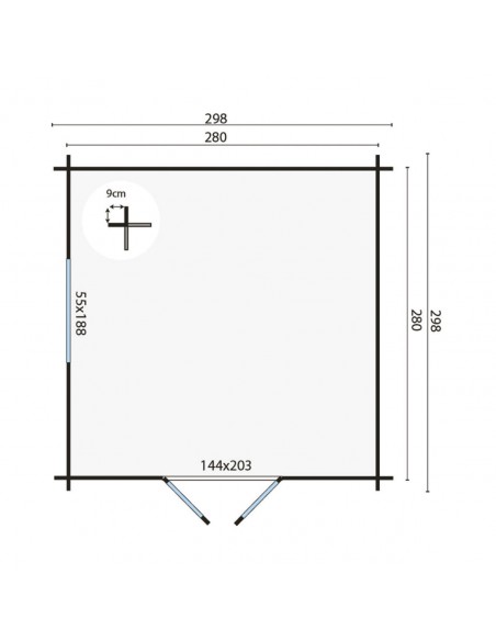 Klein houten chalet met plat dak