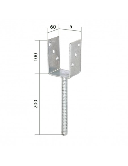 Sabot de poteau en U avec tige