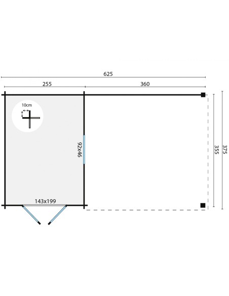 Abri de jardin toit plat avec espace terrasse