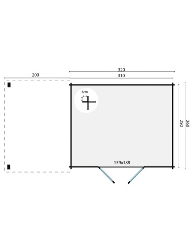 Abri de jardin toit plat avec auvent de côté gauche