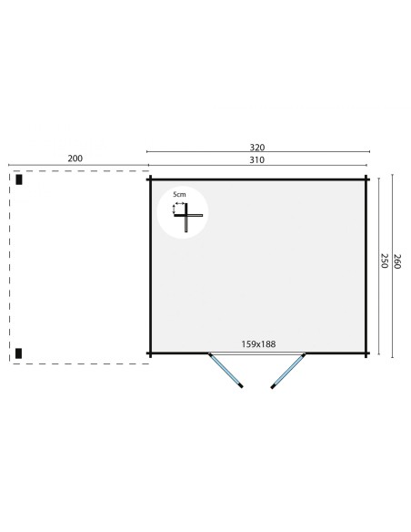 Abri de jardin toit plat avec auvent de côté gauche
