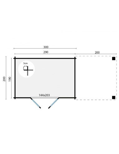 Abri de jardin toit plat avec auvent à droite