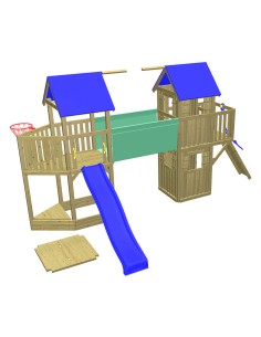 Speeltorens verbonden door hangbrug