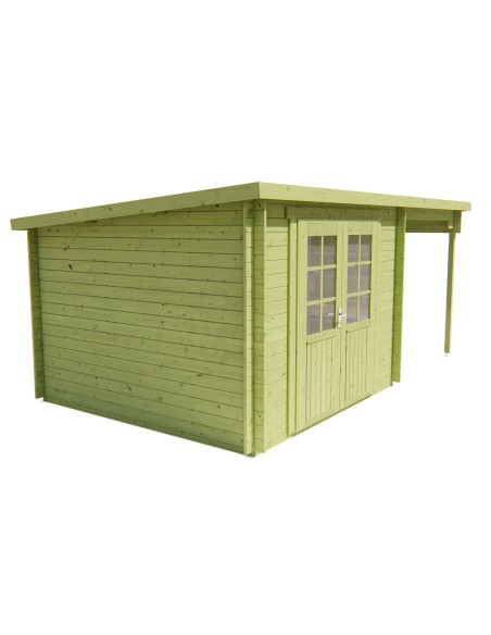 Houten tuinhuisje met plat dak