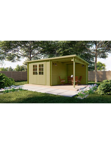 Houten tuinhuisje met plat dak