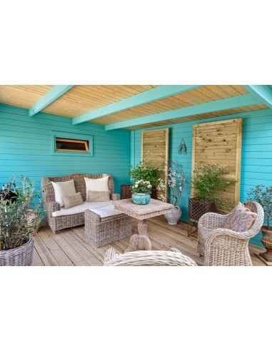 Platdak tuinhuisje met terrasgedeelte