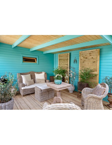 Platdak tuinhuisje met terrasgedeelte