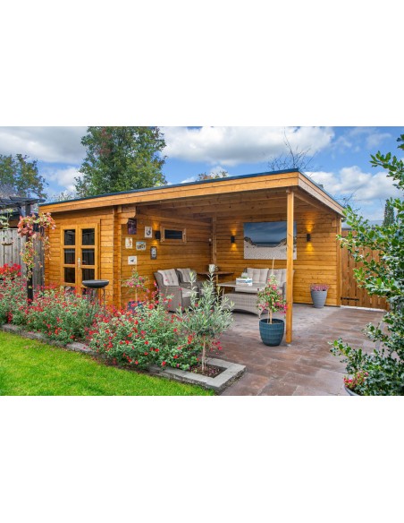 Abri de jardin toit plat avec espace terrasse