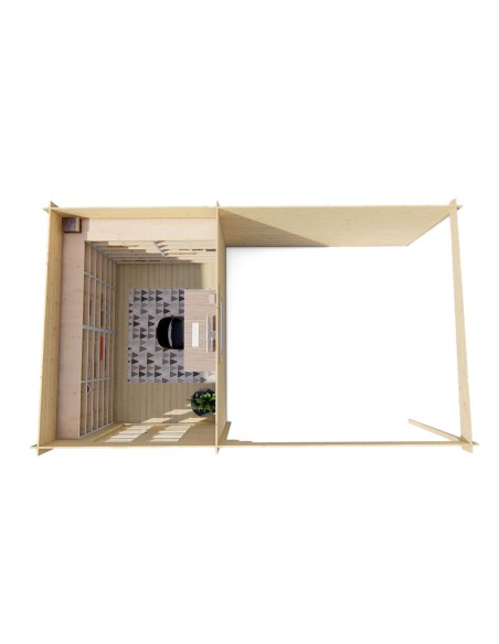 Platdak tuinhuisje met terrasgedeelte