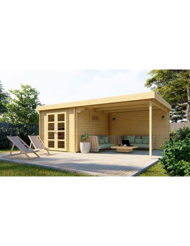 Platdak tuinhuisje met terrasgedeelte