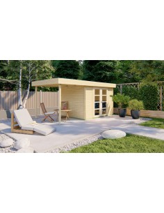 Abri de jardin toit plat avec auvent de côté gauche