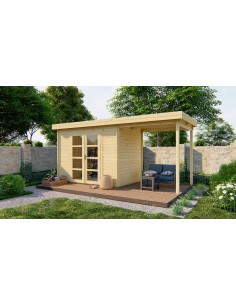 Abri de jardin toit plat avec auvent à droite