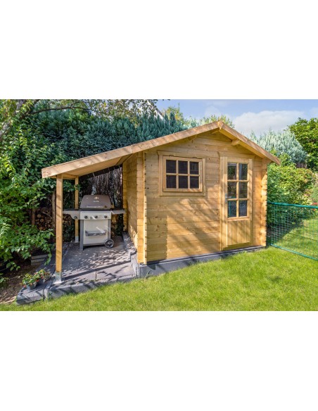 Tuinhuisje met kleine luifel aan de zijkant