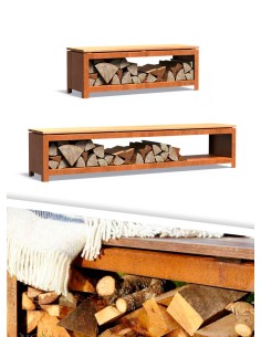 Banc range bûches en acier Corten