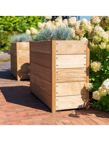 Bac à fleurs rectangulaire en bois exotique pour terrasse