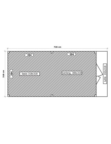 Houten tuinhuis 318 x 624 cm