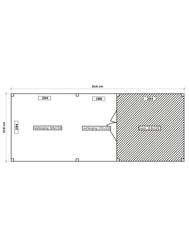 Abri de jardin avec grande terrasse couverte 816 x 318 cm