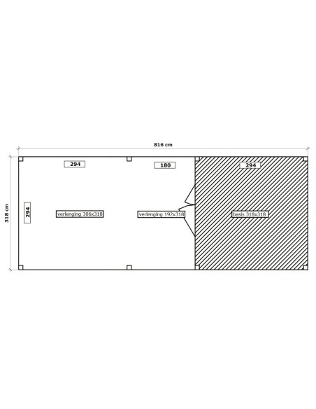 Tuinhuisje met groot overdekt terras 816 x 318 cm