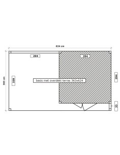 Maison de jardin avec terrasse couverte à lattes verticales 624 x 363 cm 2