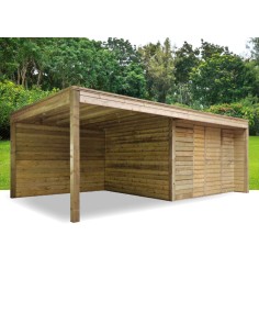 Tuinhuis met overdekt terras met horizontale latten 624 x 363 cm