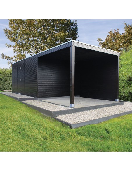 Abri de jardin noir avec auvent
