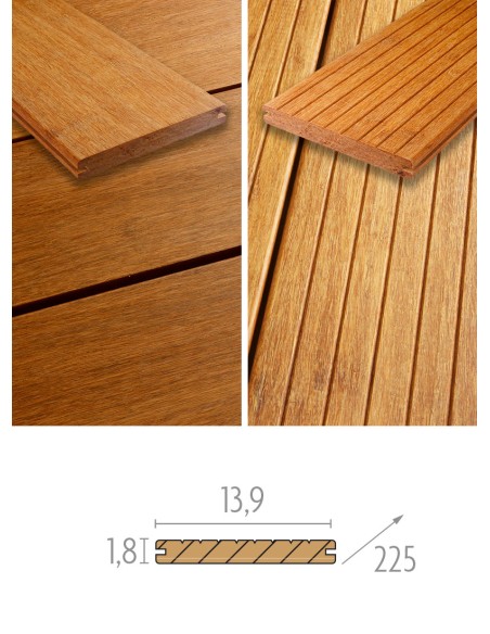 Planche de terrasse en bambou clair - fixation invisible Cobra clips