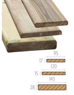 Planches de terrasse en Sapin traité autoclavé - à visser - lisses