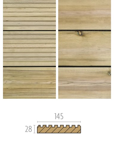 Geïmpregneerd terras (grenen) 28x145mm - glad - geribbeld