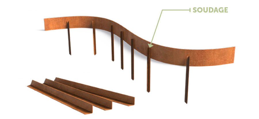 soudage piquet corten sur bordure en corten
