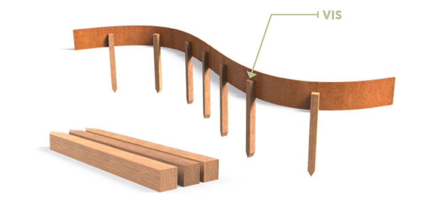 vissage piquets azobe sur bordure en corten